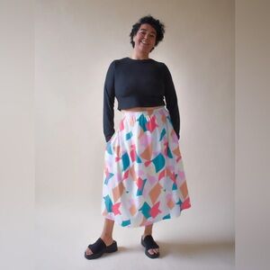 Altar PDX Eva Midi Skirt in “Color Splash” - Colorful, Playful Print